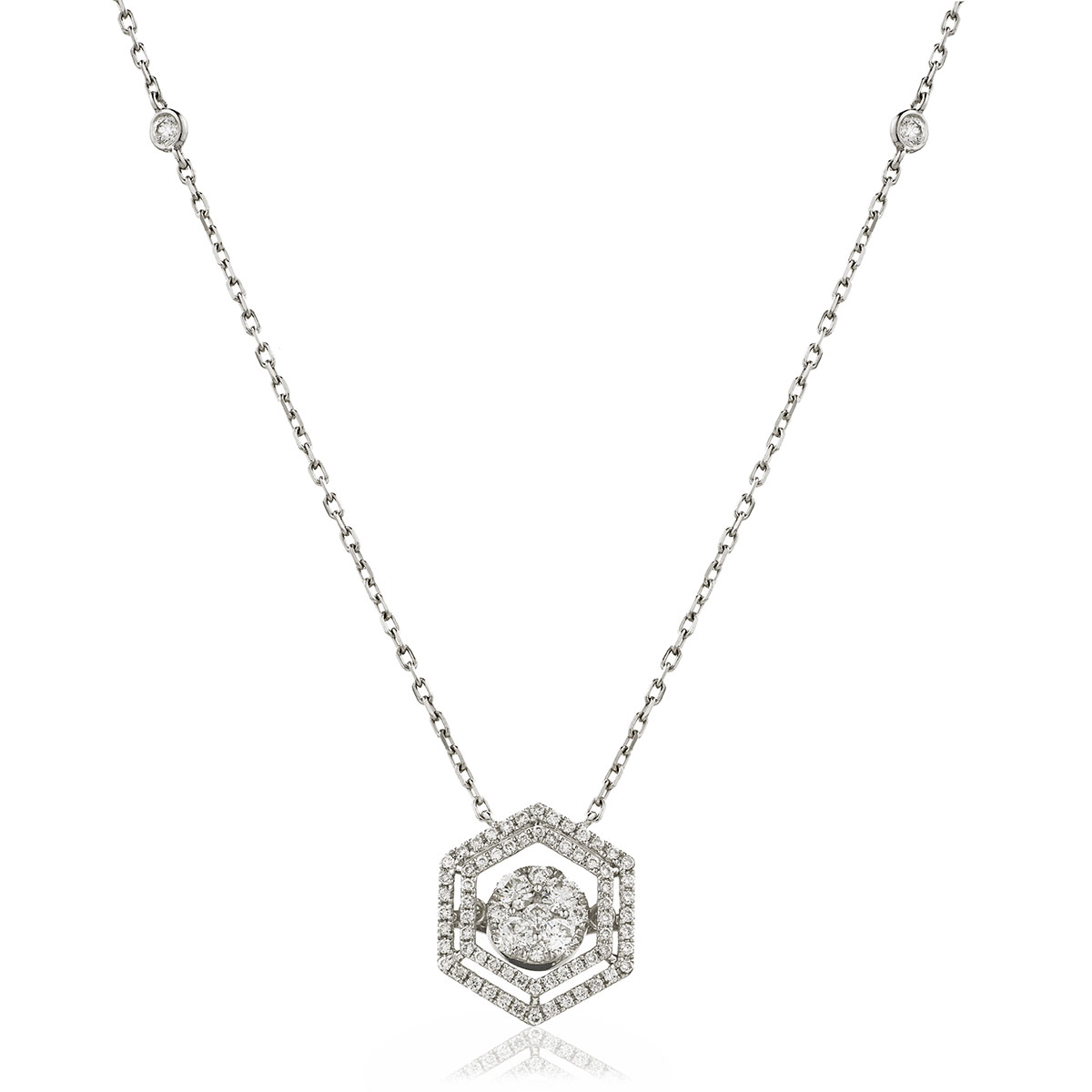 Chain Double Halo Hexagon Diamond Pendant