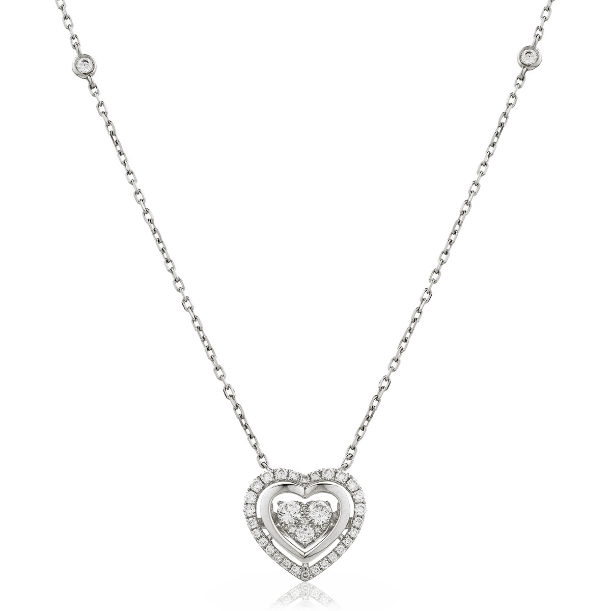 Fixed Diamond Set Chain Heart Halo Diamond Pendant