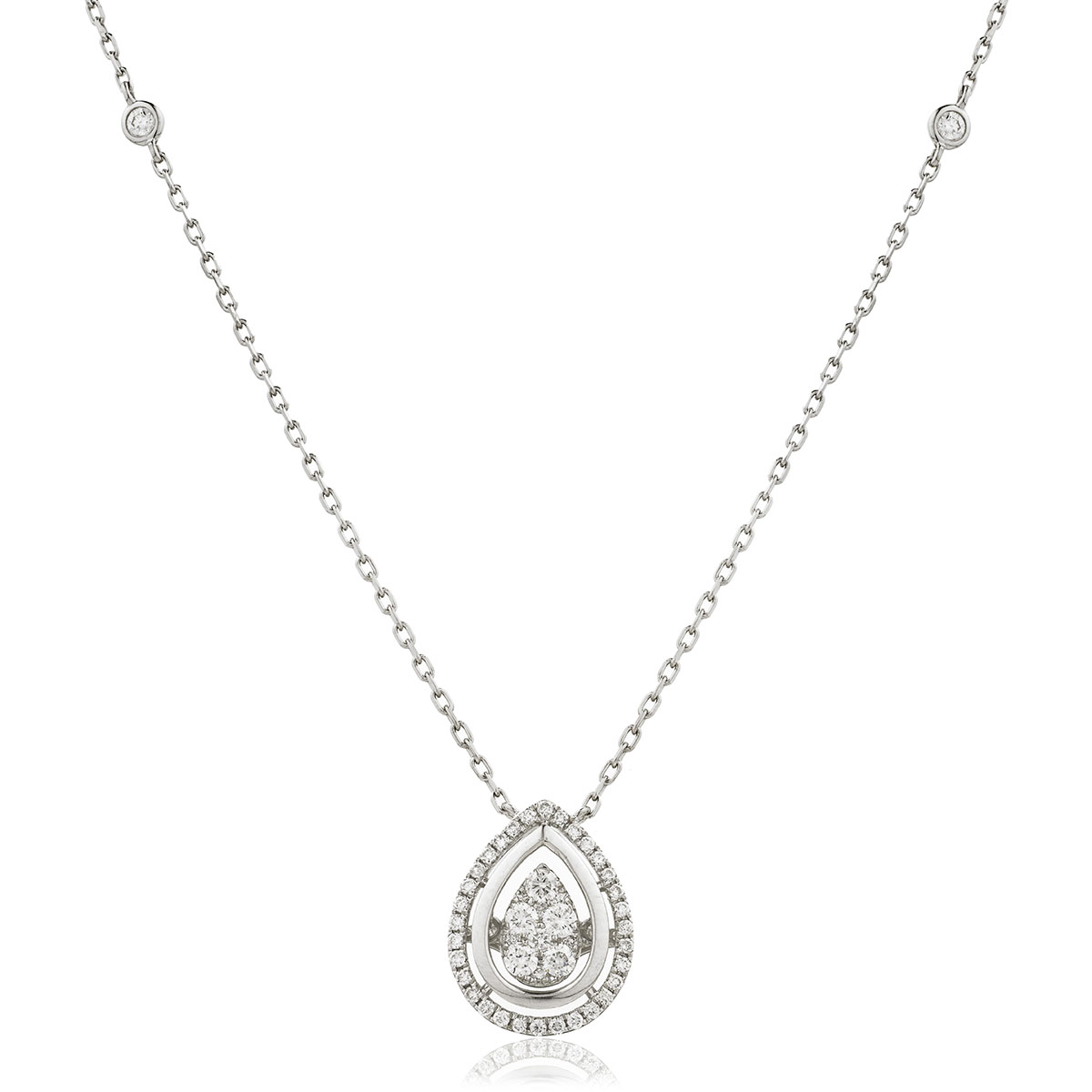 Fixed Diamond Set Chain Pear Diamond Pendant