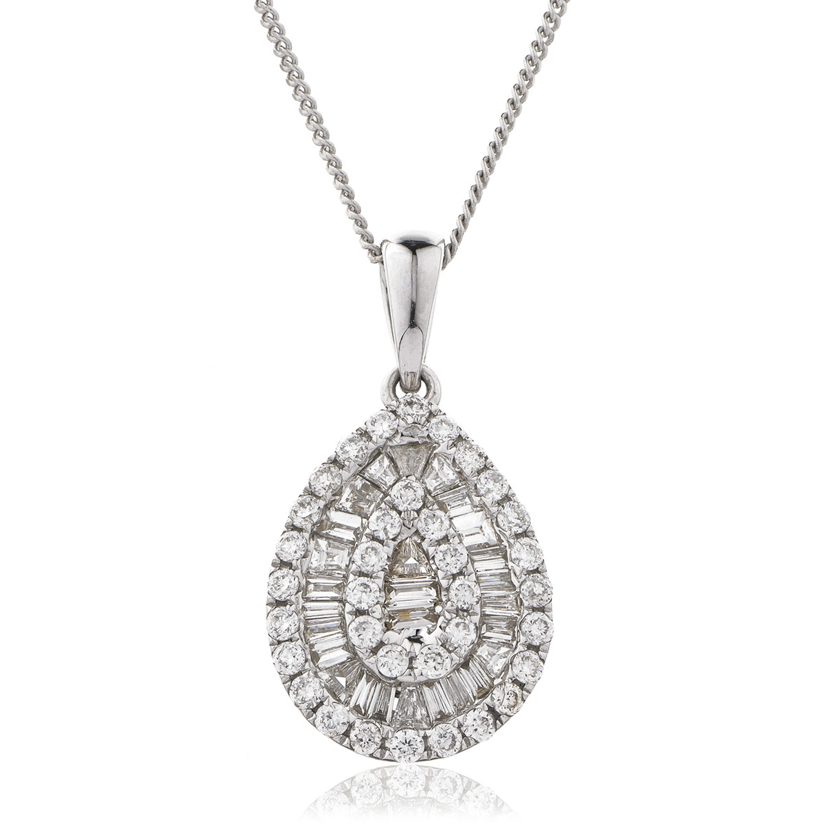 Pear Shaped Small Round Baguette Cut Diamond Pendant