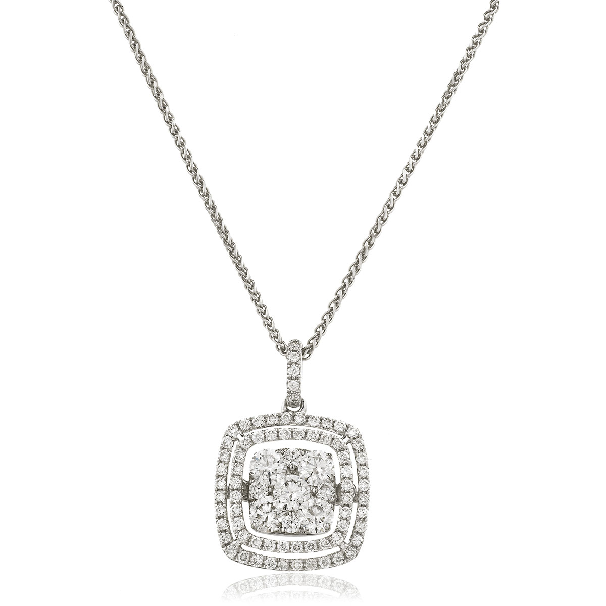 Double Halo Cushion Diamond Pendant