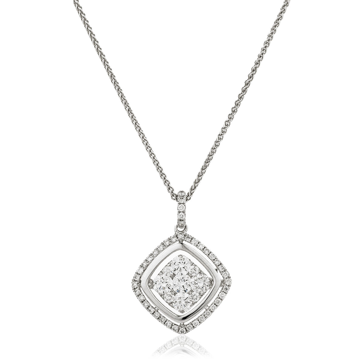 Double Halo Cushion Diamond Pendant