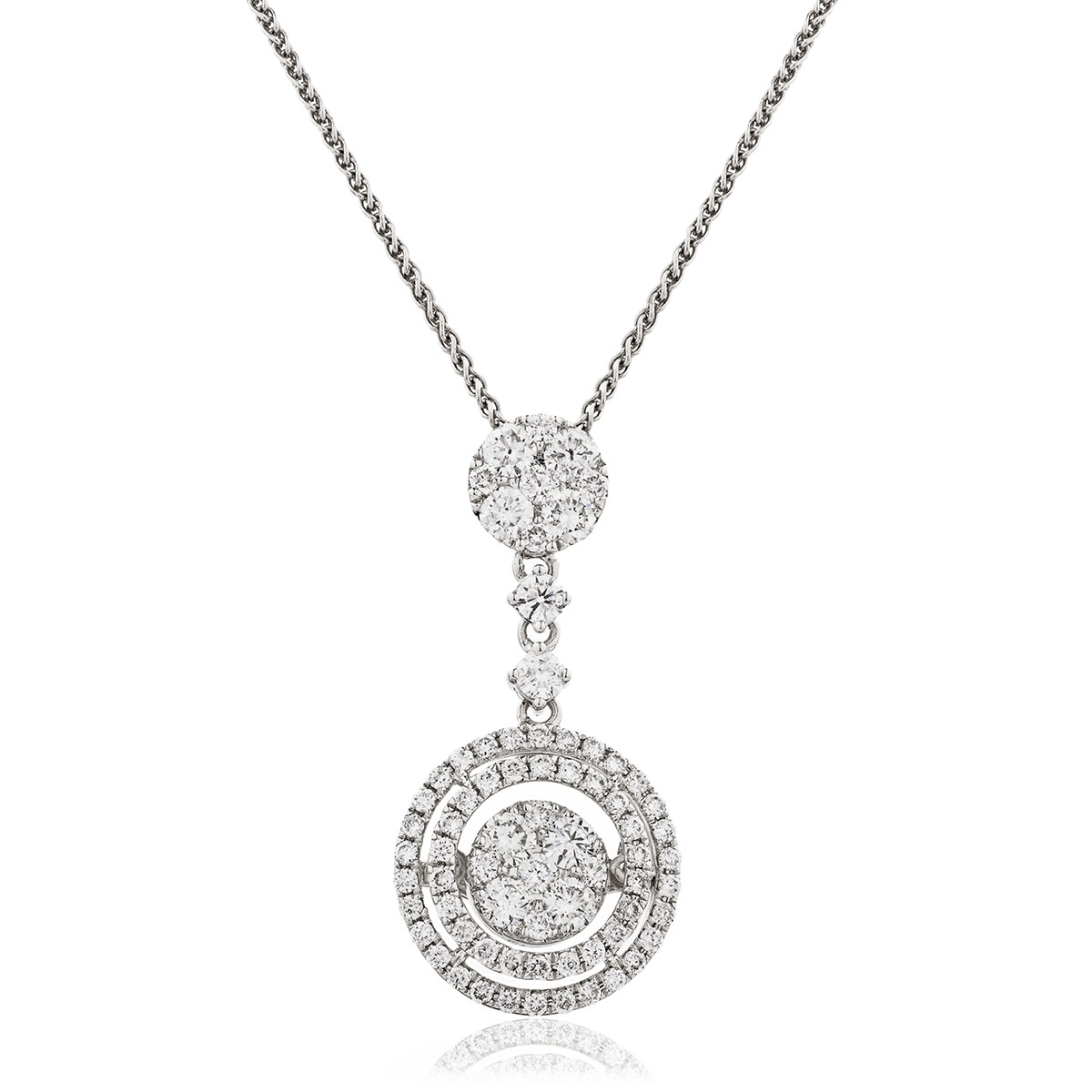 Round Shape Drop Double Halo Diamond Pendant