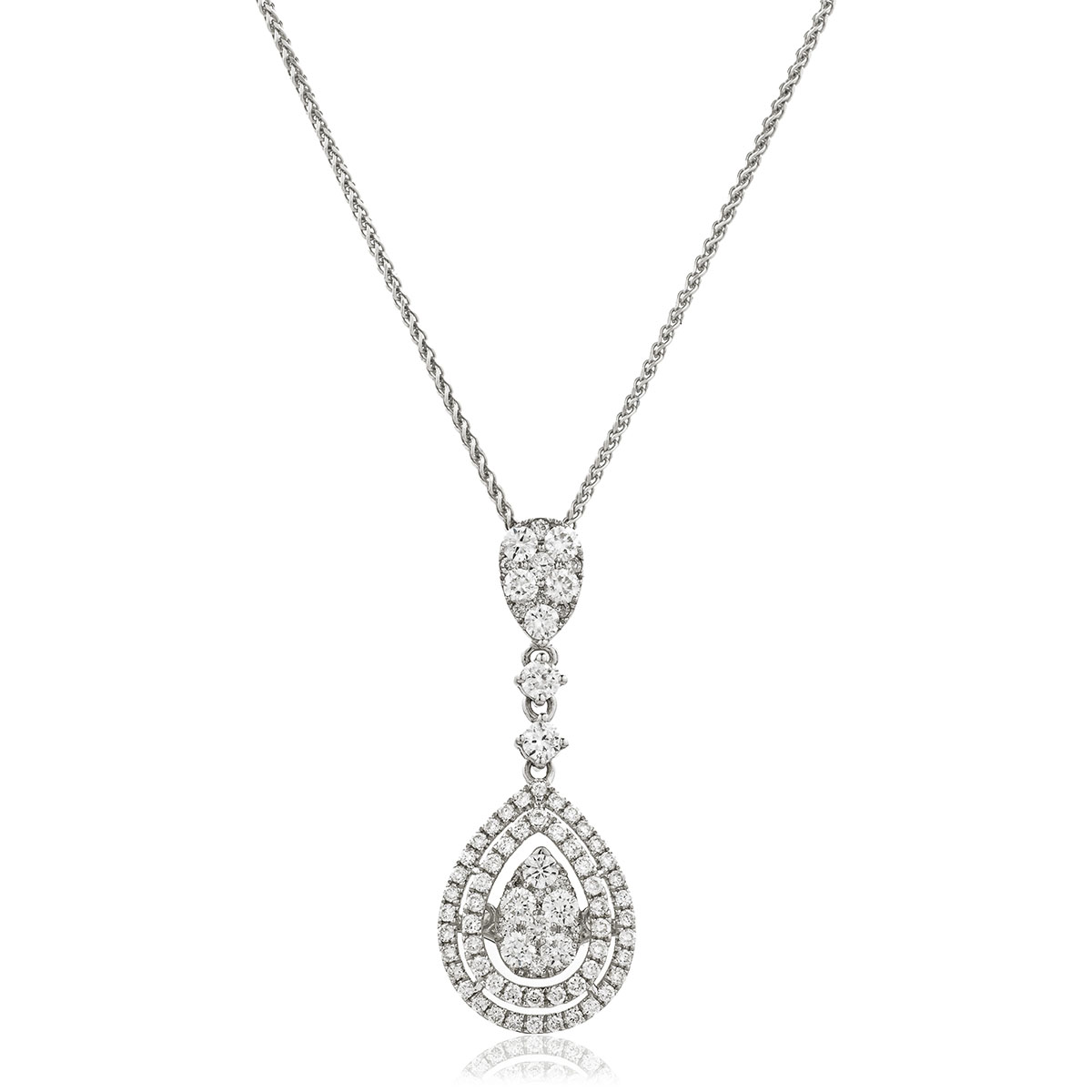 Pear Shaped Drop Double Halo Diamond Pendant