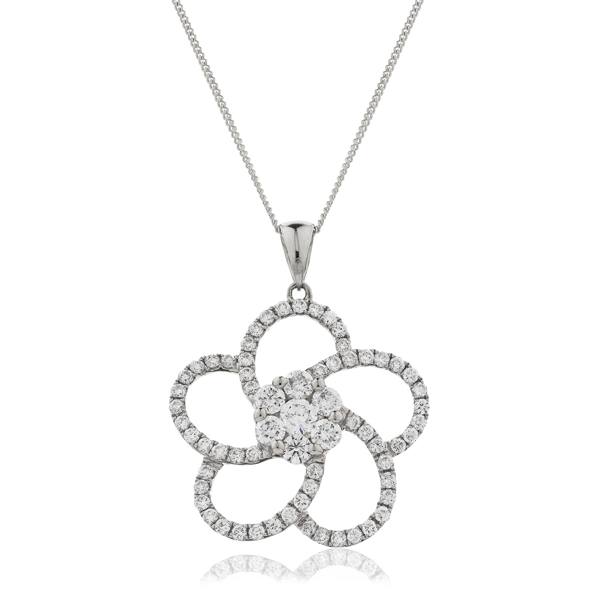 Open Swirl Flower Diamond Pendant