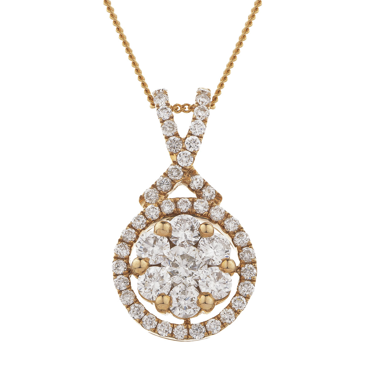 Cross Over Halo Pave Diamond Pendant