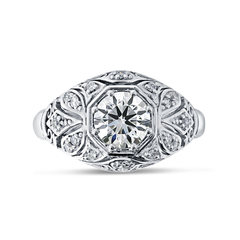 Eight Claw Art Deco Round Cut Diamond Engagement Ring Reve Diamonds