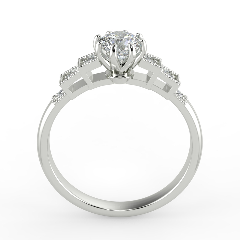 Eight Claw Round Cut Diamond Art Deco Engagement Ring