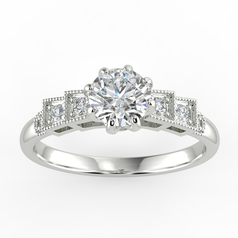 Eight Claw Round Cut Diamond Art Deco Engagement Ring