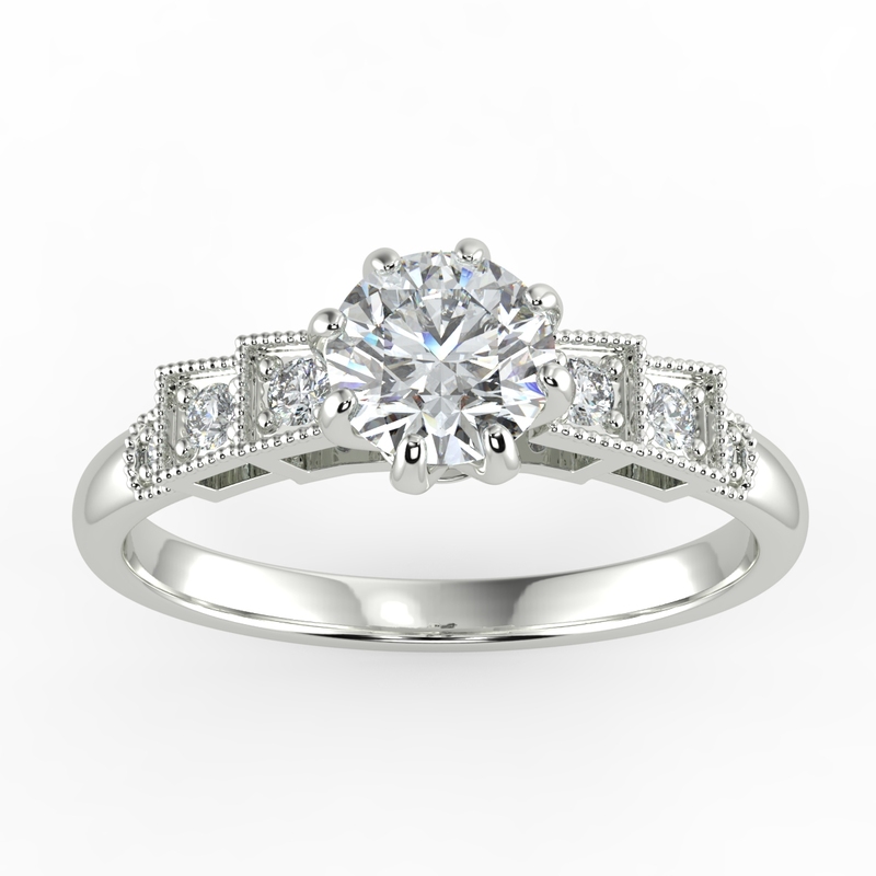 Eight Claw Round Shape Diamond Art Deco Engagement Ring