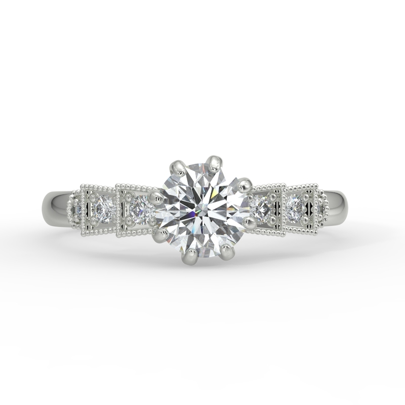 Eight Claw Round Shape Diamond Art Deco Engagement Ring