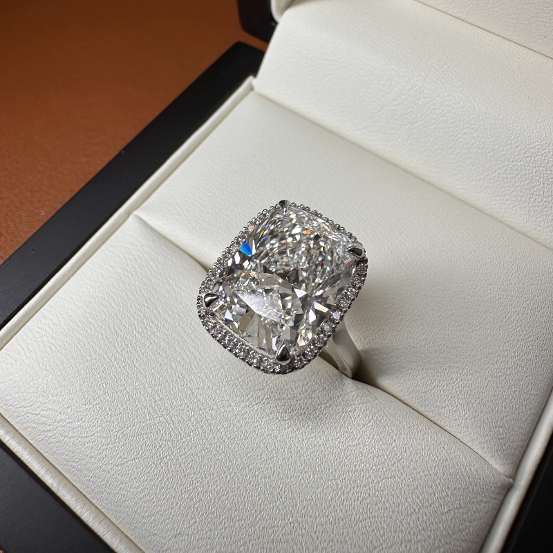 Elongated Cushion Halo Diamond Engagement Ring 