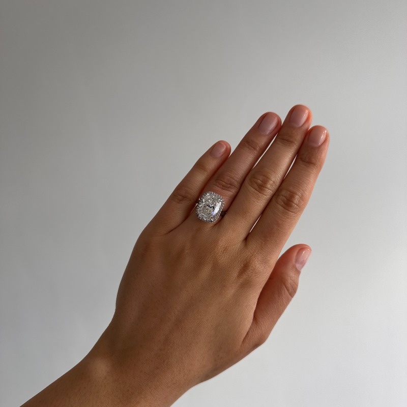 Elongated Cushion Halo Diamond Engagement Ring 