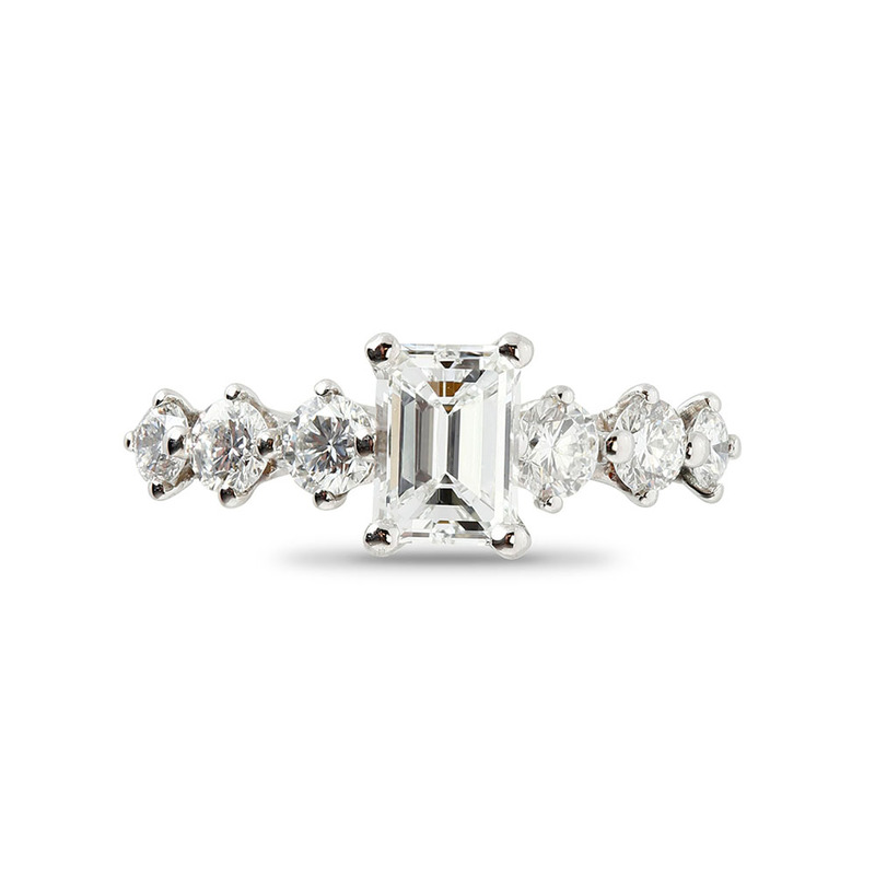 Emerald Cut Seven Stones Design Diamond Engagement Ring