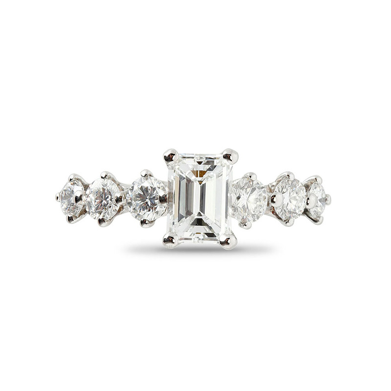 Emerald Cut 7 Stones Diamond Engagement Ring Top View