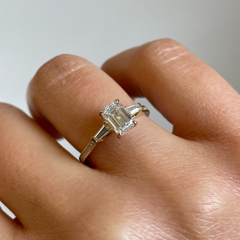 Emerald Cut and Tapered Baguettes Channel Setting Diamond Engagement Ring