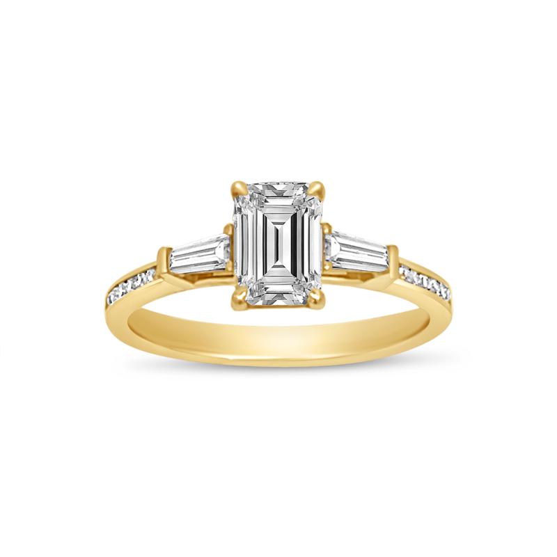 Emerald Cut and Tapered Baguettes Channel Setting Diamond Engagement Ring