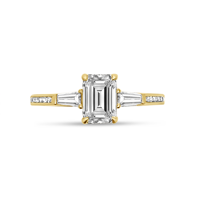 Emerald Cut and Tapered Baguettes Channel Setting Diamond Engagement Ring