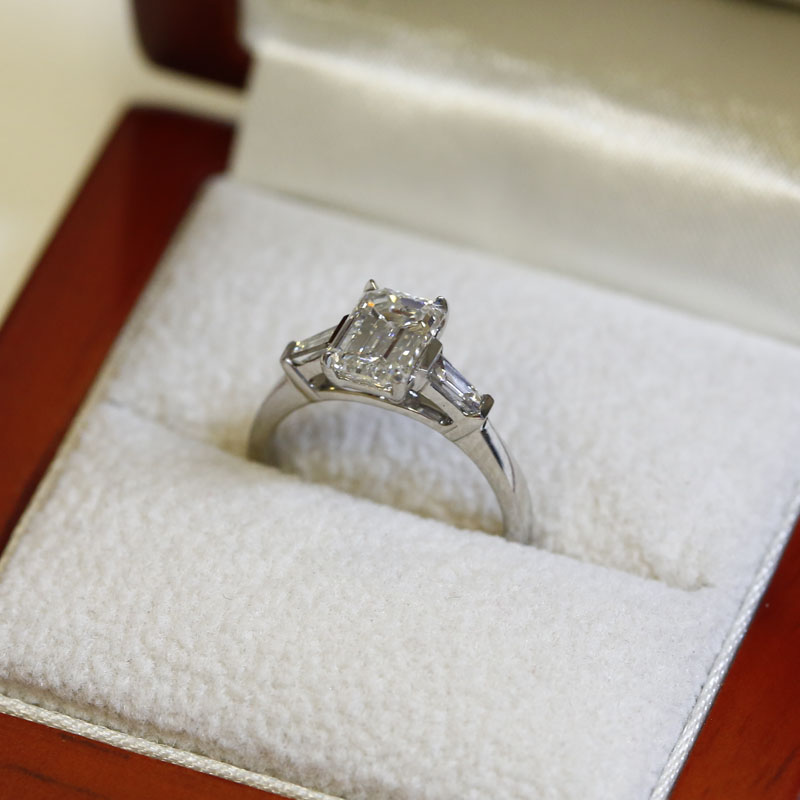 Emerald Cut and Tapered Baguettes Diamond Engagement Ring