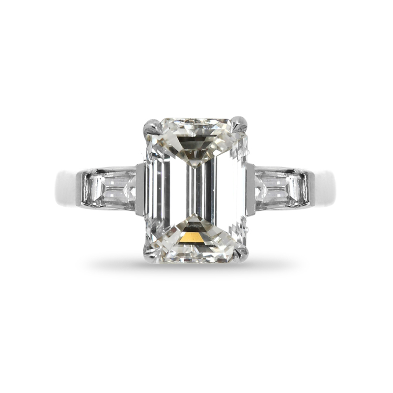 Emerald Cut and Tapered Baguettes Diamond Engagement Ring Top View