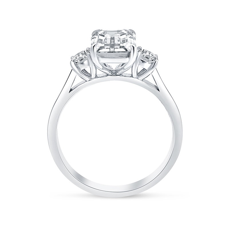 Emerald Cut and Round Trilogy Diamond Engagement Ring