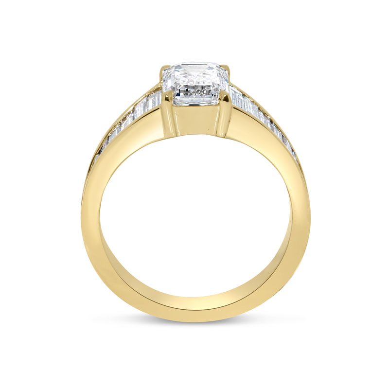 Emerald Shape Reversed Tapered Baguettes Set Diamond Engagement Ring