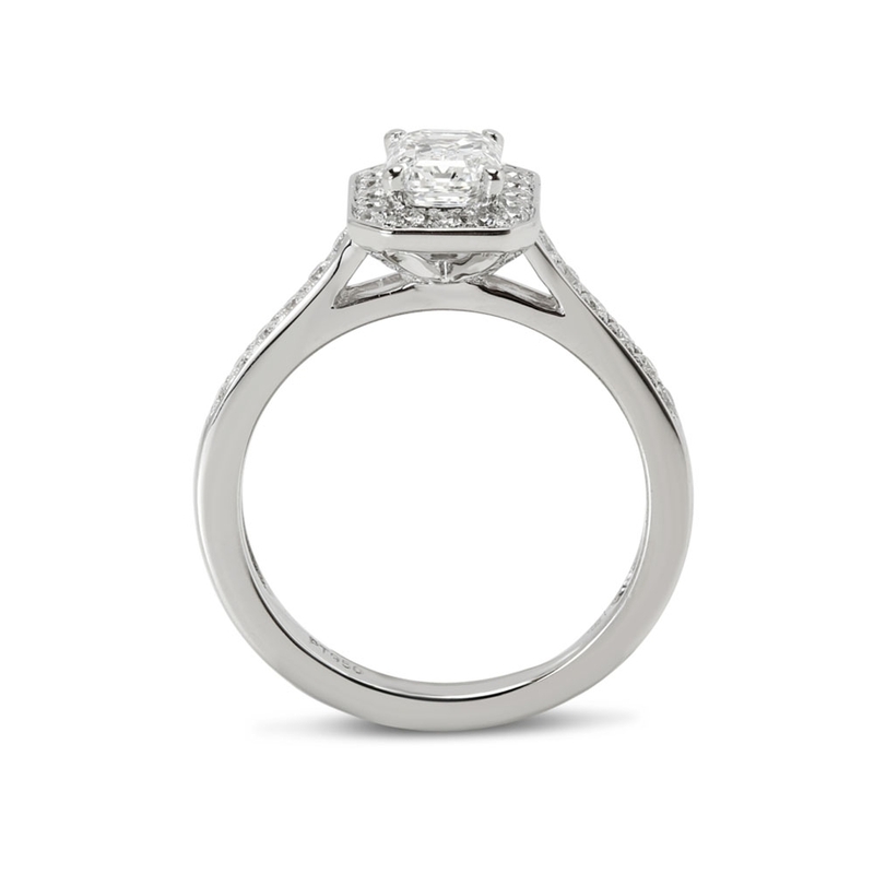 Emerald Cut Pave Set Halo Diamond Engagement Ring