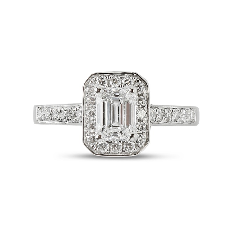 Emerald Cut Diamond Halo Engagement Ring Top View