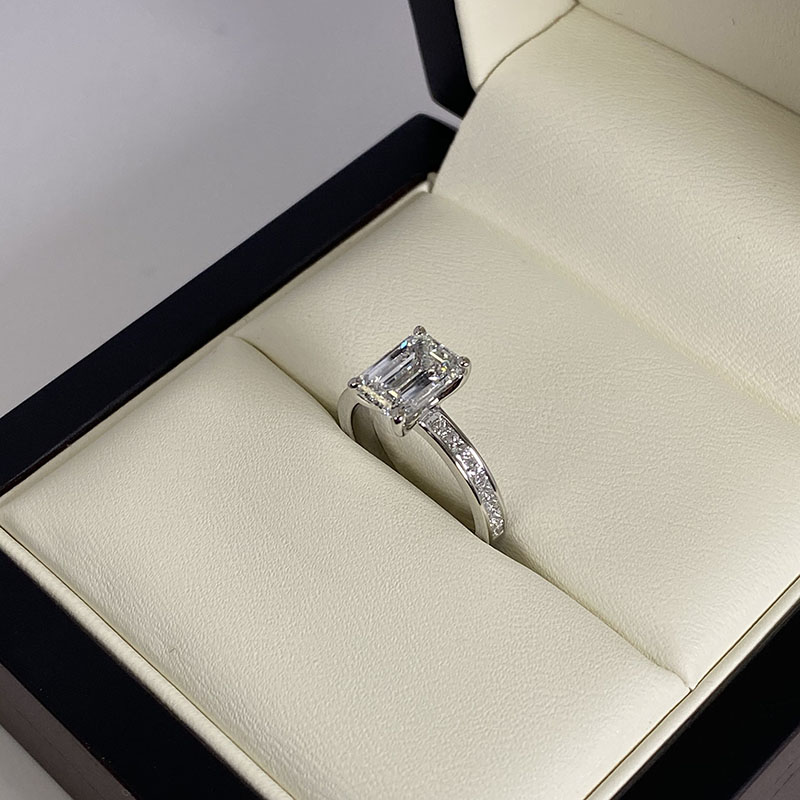 Emerald Shape Princess Channel Setting Lab Grown Diamond Engagement Ring