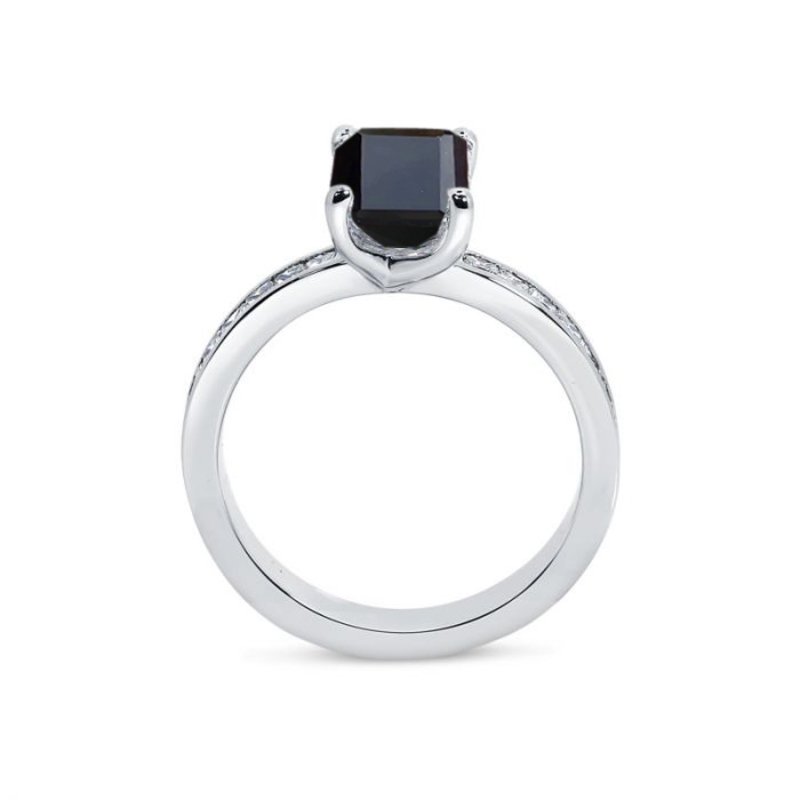 Black Diamond Emerald Shape Princess Channel Set Engagement Ring