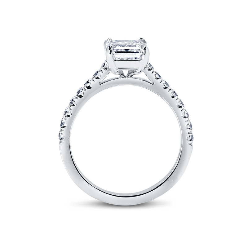 Emerald Cut Shoulder Set Lab Grown Diamond Engagement Ring