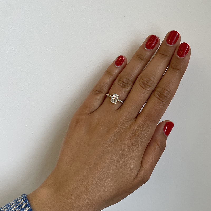 Emerald Cut Shoulder Set Diamond Engagement Ring