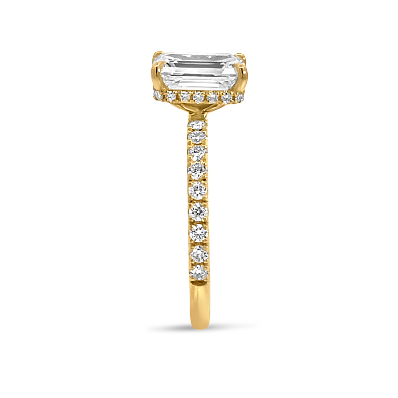 Emerald Cut Micro Set Under Halo Diamond Engagement Ring