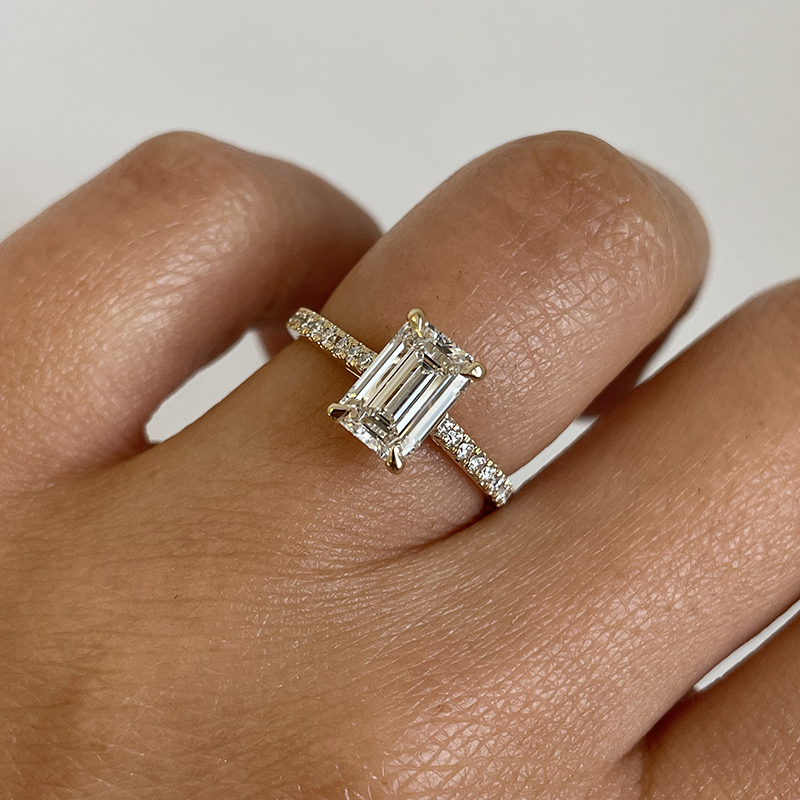 Emerald Cut Shoulder Set Diamond Engagement Ring