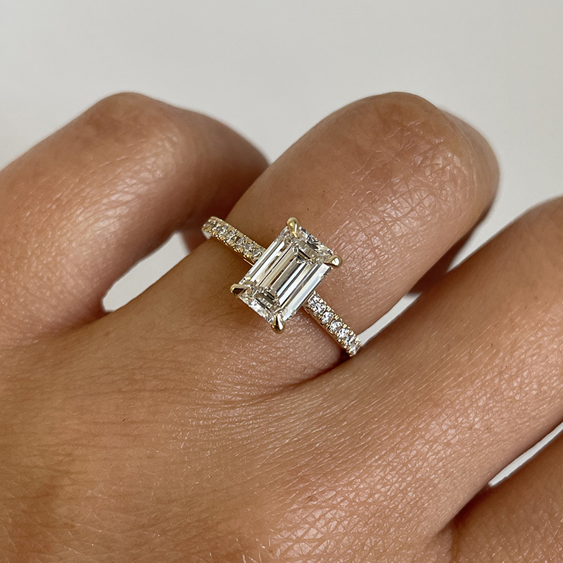 Emerald Cut Shoulder Set Lab Grown Diamond Engagement Ring