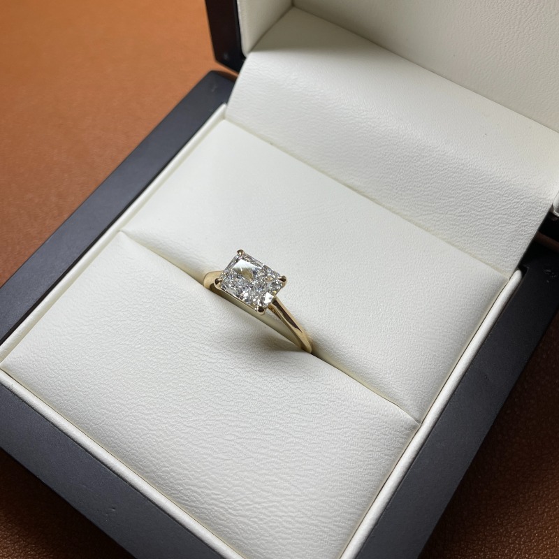 Horizontal Radiant Cut Solitaire Diamond Engagement Ring