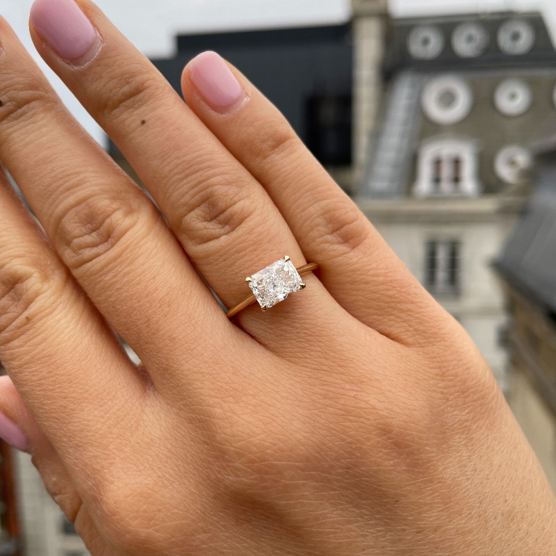 Horizontal Radiant Cut Solitaire Diamond Engagement Ring