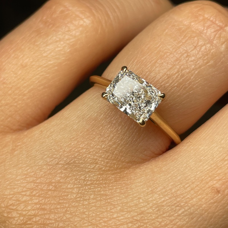 Horizontal Radiant Cut Solitaire Diamond Engagement Ring