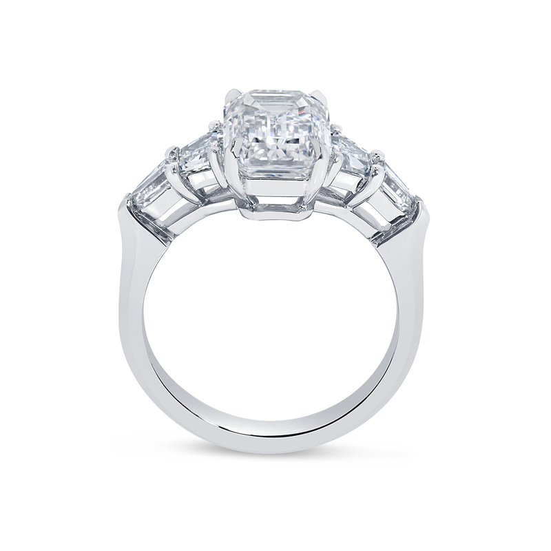 Emerald Cut Trapezoid and Bullets Side Lab Grown Diamond Engagement Ring