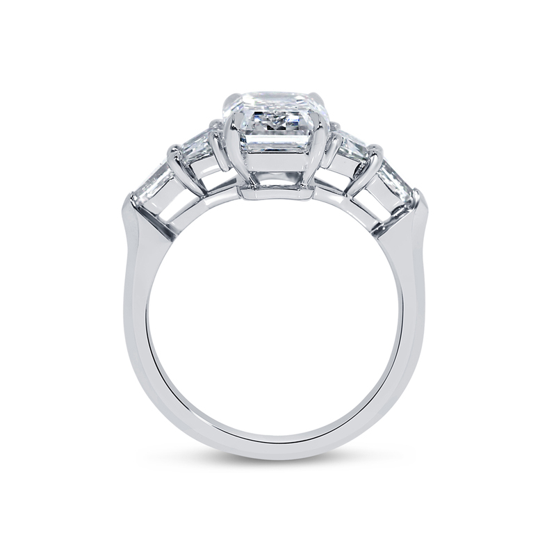 Emerald Cut Trapezoid and Bullets Side Lab Grown Diamond Engagement Ring