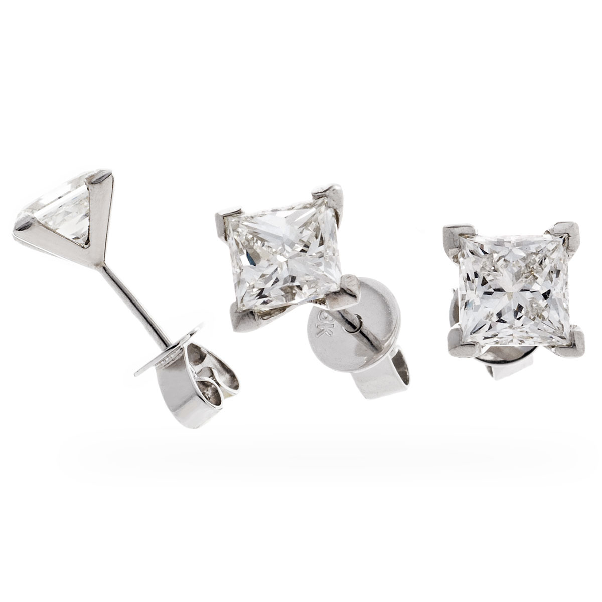 2ct Princess Cut Diamond Earring Studs