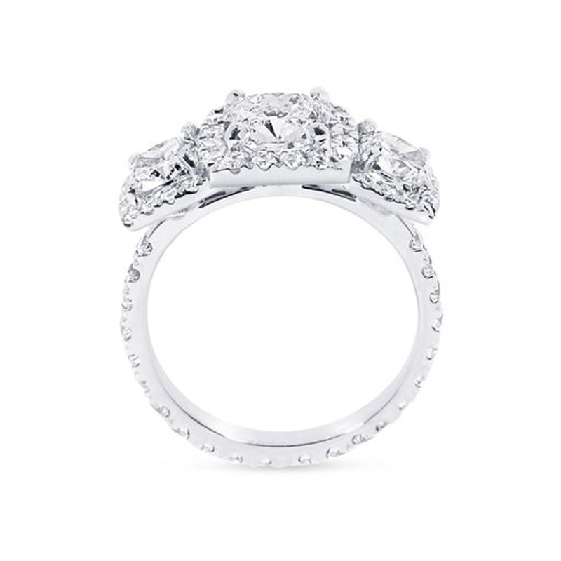 Cushion Cut Halo Trilogy Lab Grown Diamond Engagement Ring