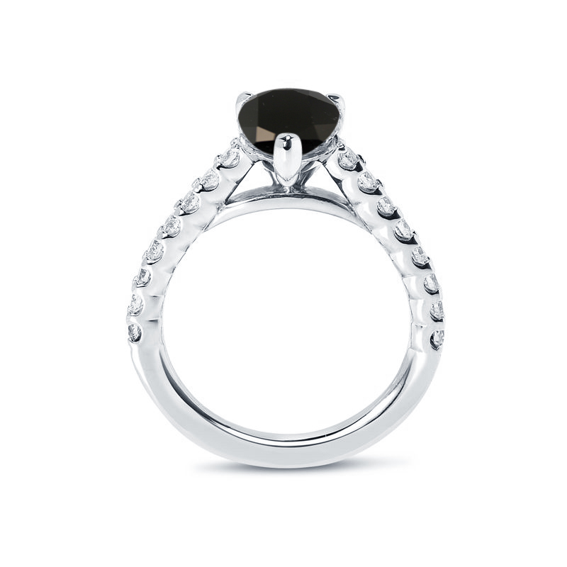 Pear Cut Black Diamond Fishtail Setting Engagement Ring