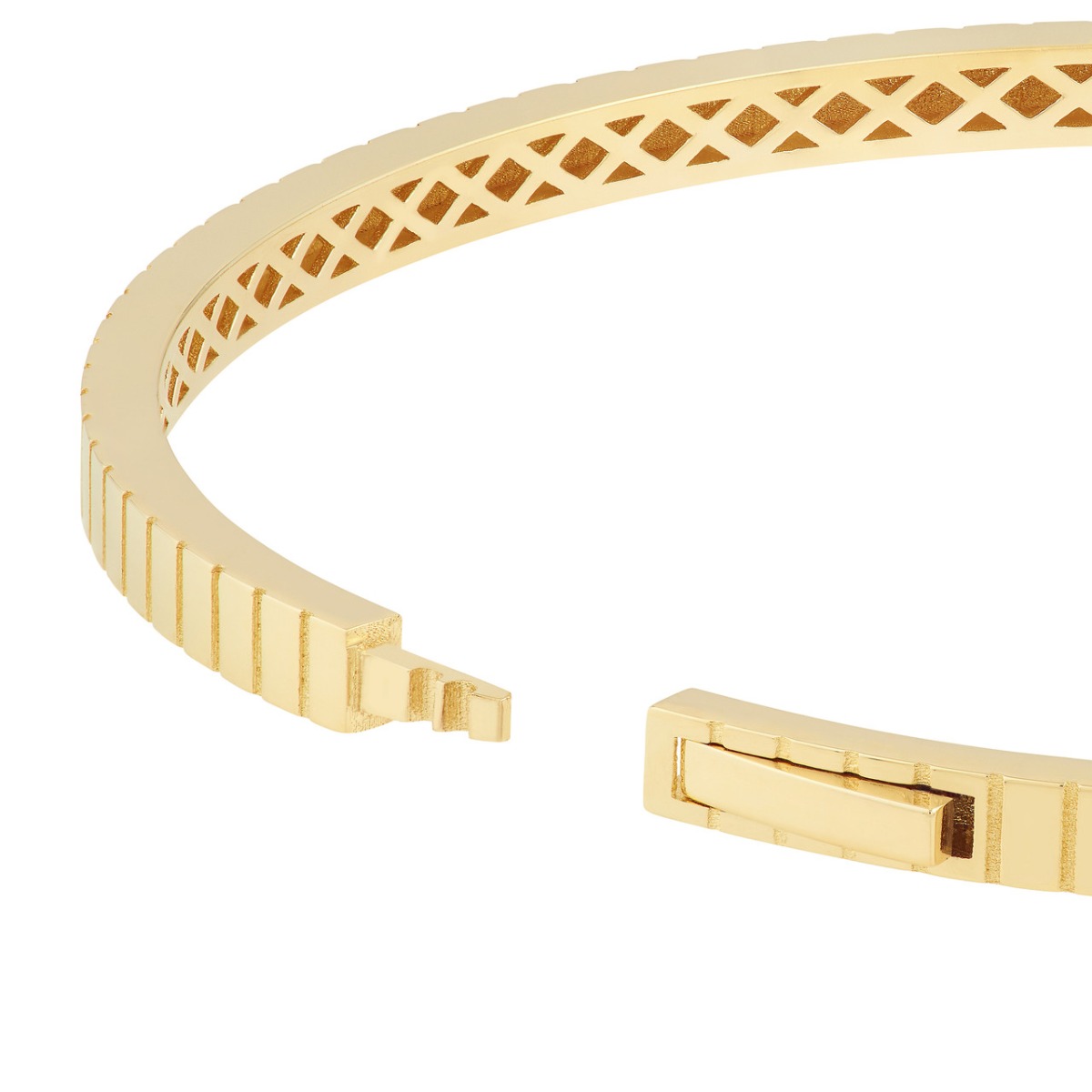 Fluted Hinge Weave Gold Bangle 