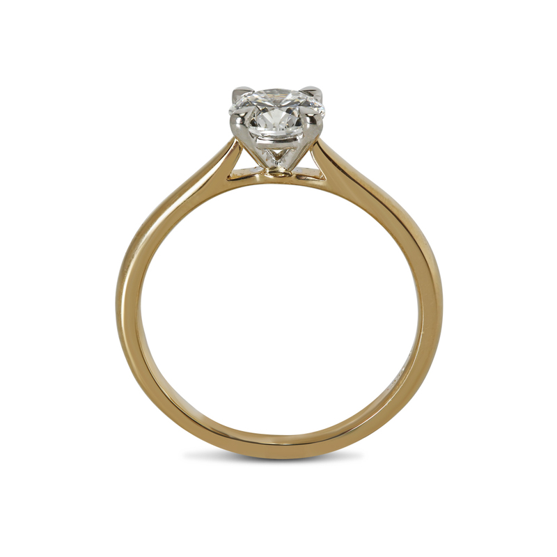 Yellow and White Gold Round Diamond Solitaire Engagement Ring