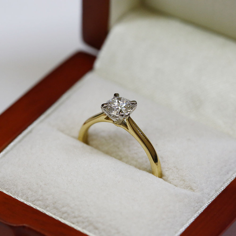 Yellow and White Gold Round Diamond Solitaire Engagement Ring