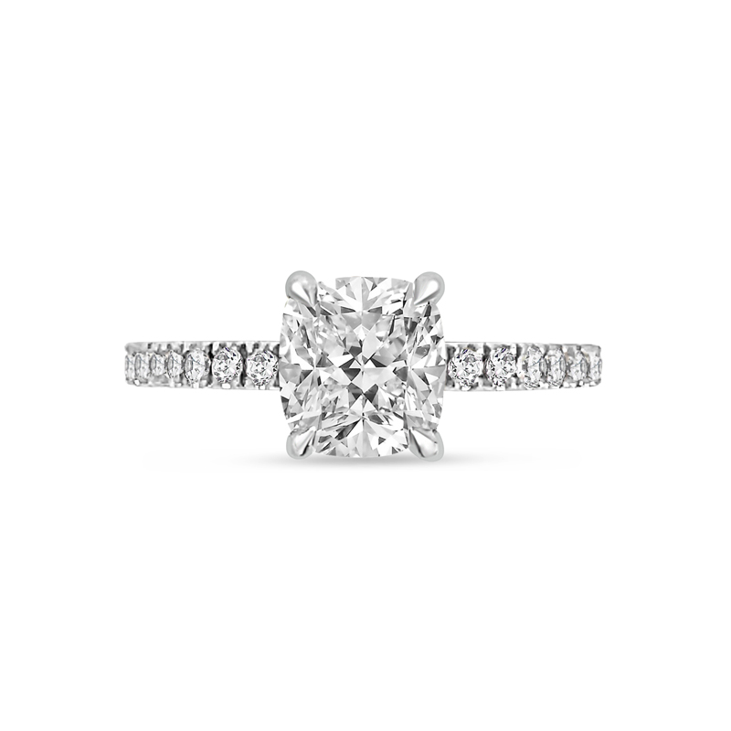 Four Claw Cushion Shape Diamond Micro Setting Engagement Ring