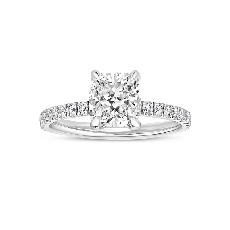 Four Claw Cushion Shape Diamond Micro Setting Engagement Ring