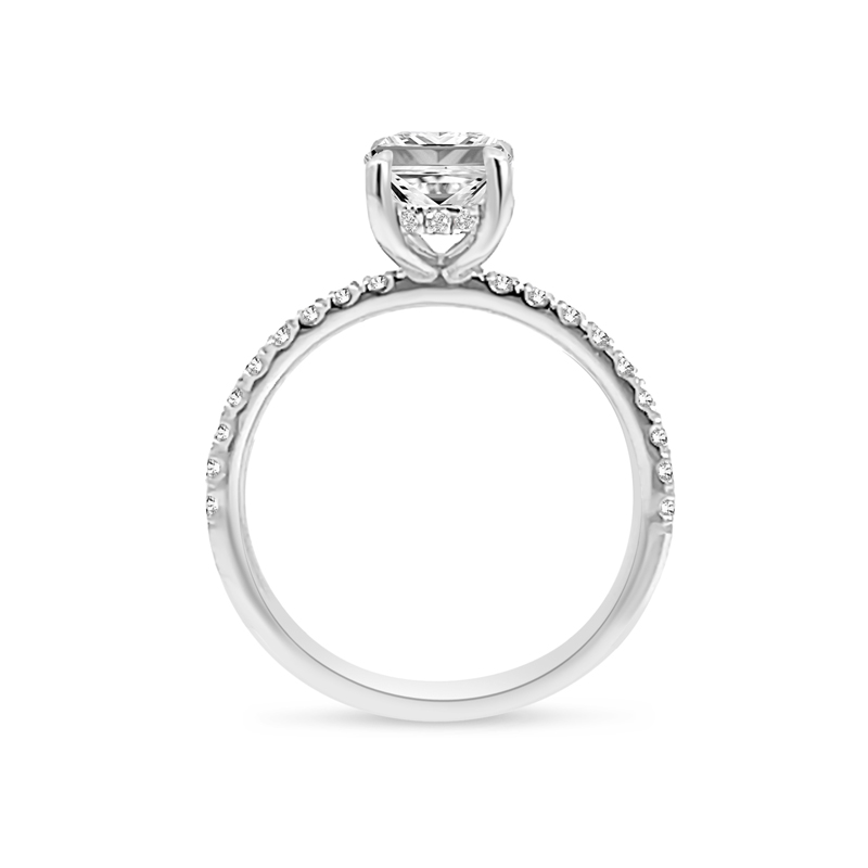 Four Claw Cushion Shape Diamond Micro Setting Engagement Ring