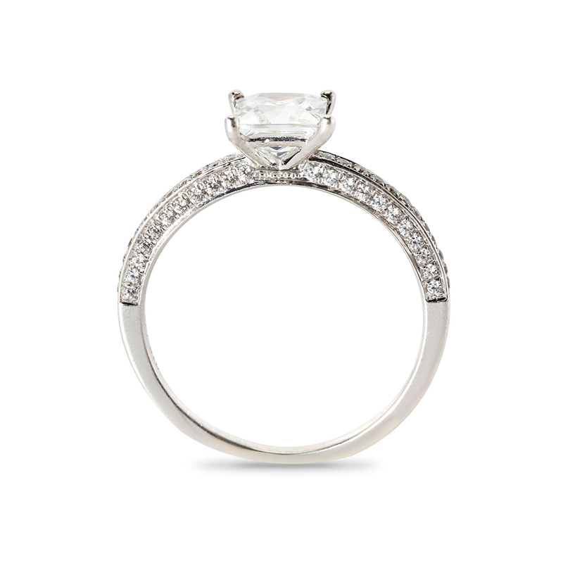 Princess Shape Pave Setting On The Inner Side of The Diamond Engagement Ring Band